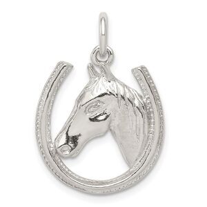 Sterling Silver Polished Horseshoe and Horse Head Pendant